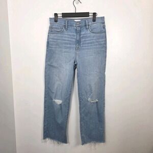 Hudson Light Wash Distressed Raw Hem High Rise Wide Leg Cropped‎ Noa Jeans Sz 27